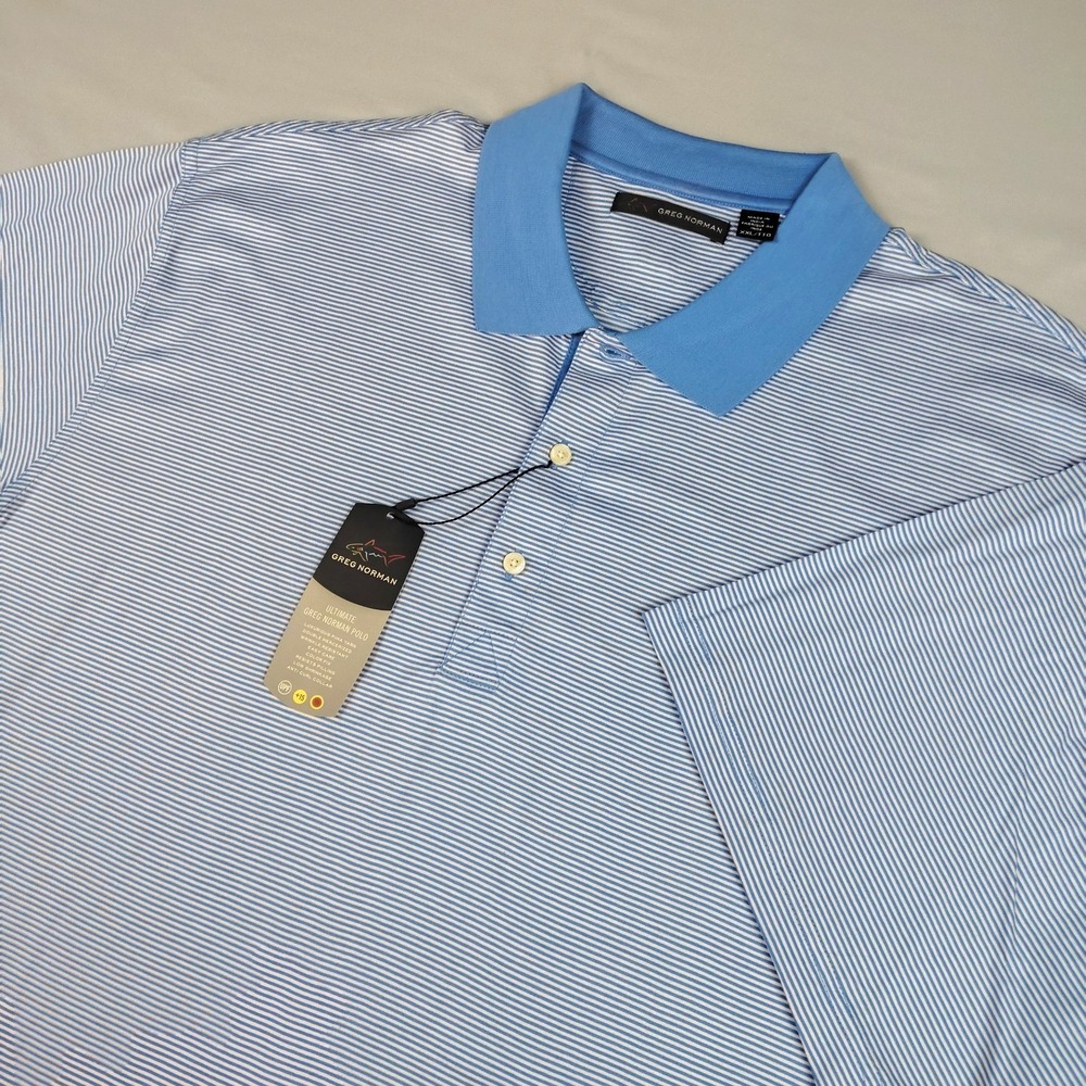 New Greg Norman Polo Mens XXL Pima Cotton Blue Stripe Golf Shirt NWT *READ